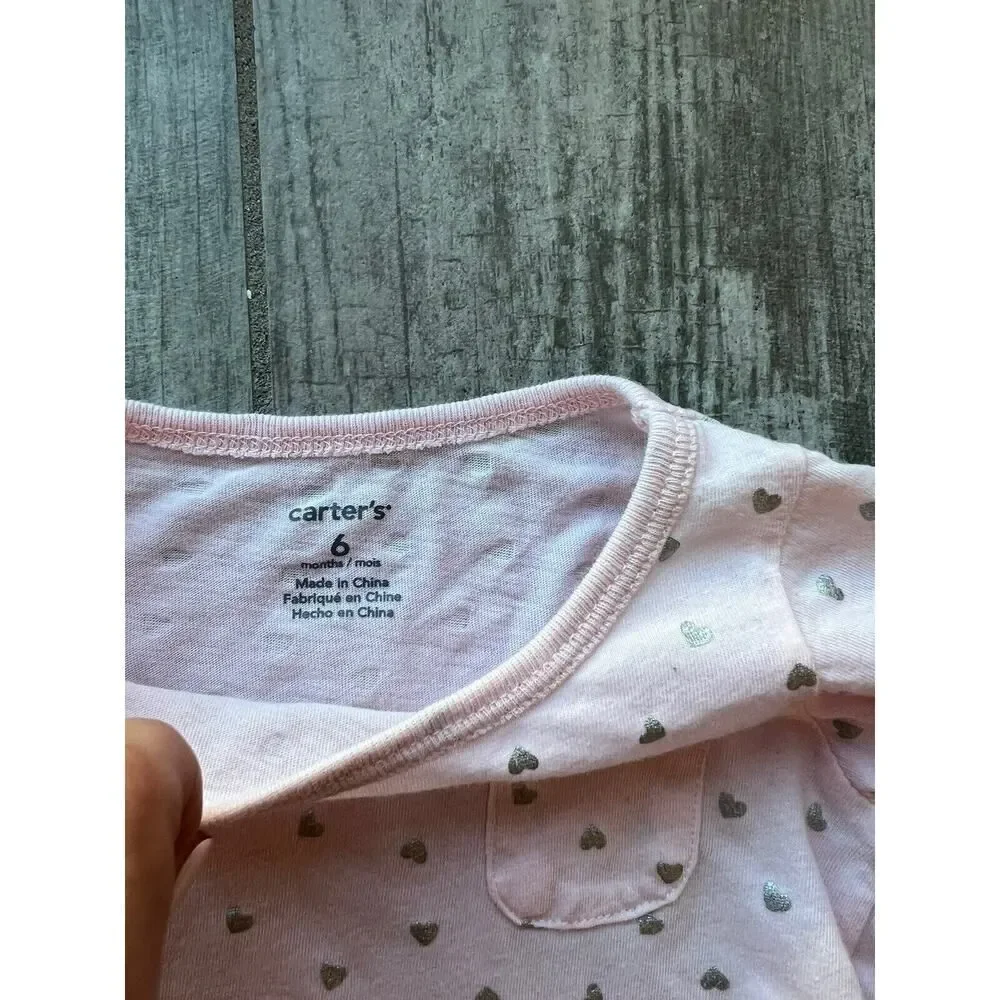 Baby Girl Pink Silver Heart Babydoll Top & Legging 2 Piece Outfit Set Cotton 6m - Picture 5 of 8